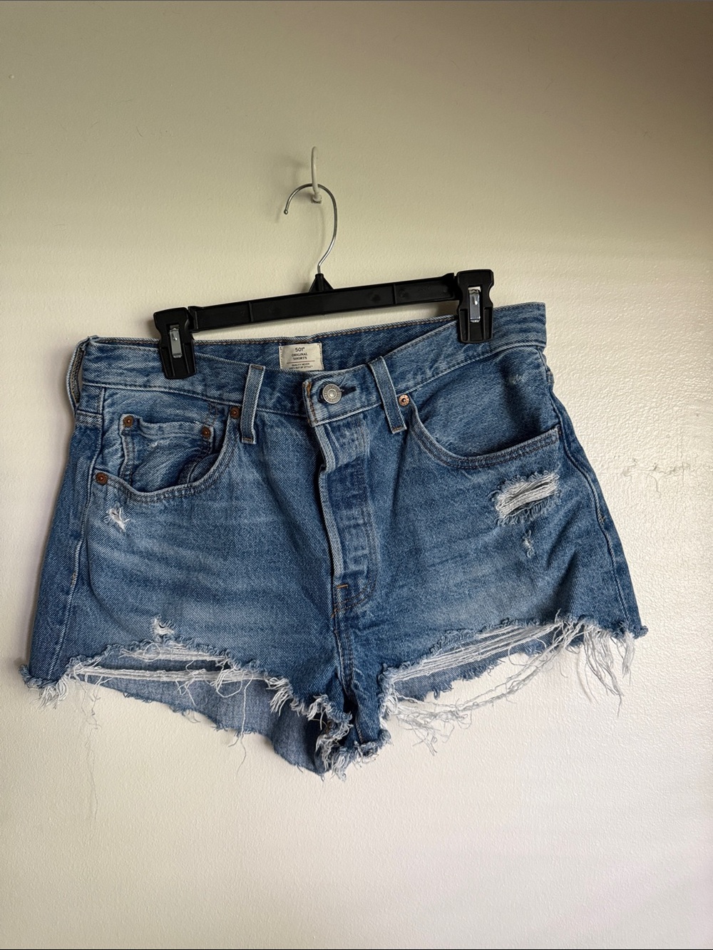 Levi's Light Blue Distressed Denim Shorts